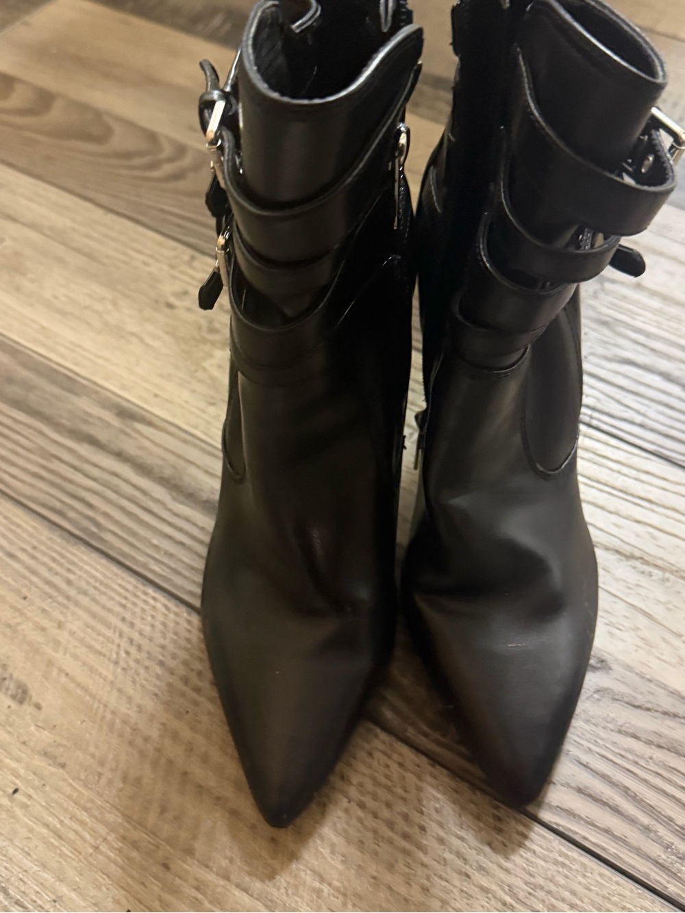 Guess Black Pointed-Toe Ankle Boots with Buckle Straps - Picture 3 of 6